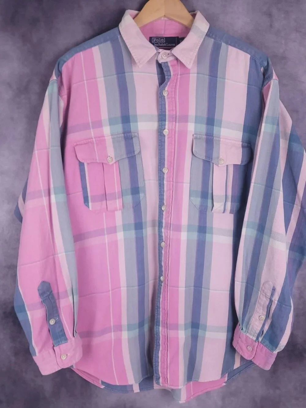 Vintage 90s Polo Ralph Lauren heavyweight cotton pink plaid button up shirt